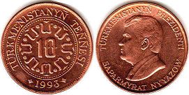 coin Turkmenistan 10 tennesi 1993