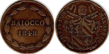 coin Papal State 1 baiocco 1848