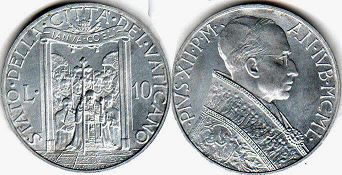 moneta Vatican 10 lire 1950