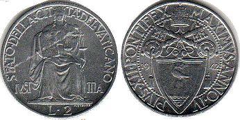 moneta Vatican 2 lire 1942