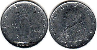 moneta Vatican 100 lire 1960