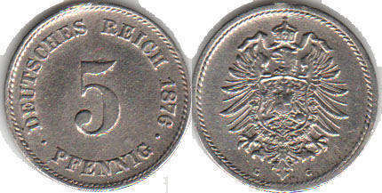 coin German Empire 5 pfennig 1876