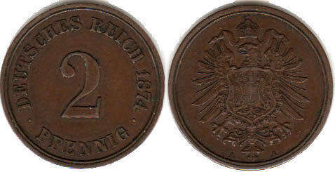 coin German Empire 2 pfennig 1874