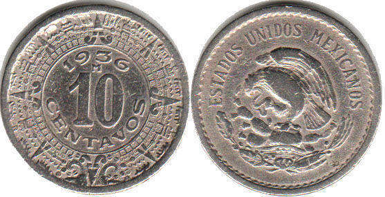 Mexican coin 10 centavos 1936
