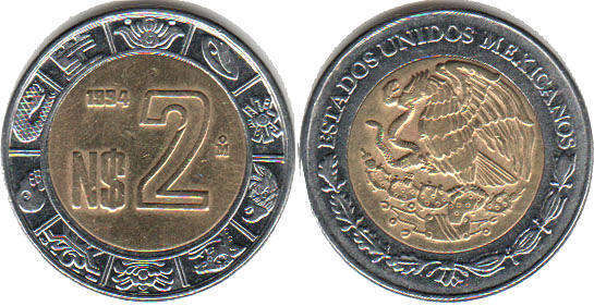 Mexican coin 2 pesos 1994