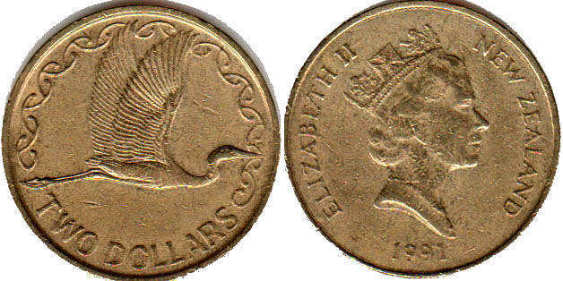 coin New Zealand 2 dollars 1991