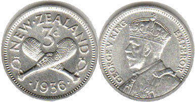 coin New Zealand 3 pence 1936