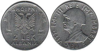 coin Albania 2 leke 1939