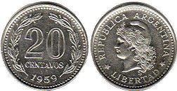moneda Argentina 20 centavos 1959