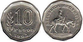 coin Argentina 10 pesos 1963