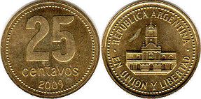 moneda Argentina 25 centavos 2009