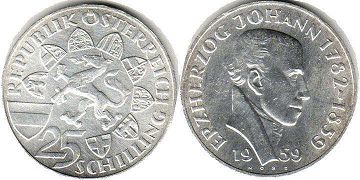 Münze Österreich 25 schilling 1959