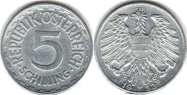 coin Austria 5 schilling 1952