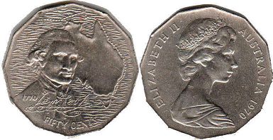 australian commemmorative coin 50 cents 1970