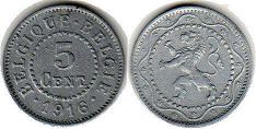 pièce Belgique 5 centimes 1916