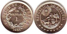 moneda Bolivia 1 boliviano 1951