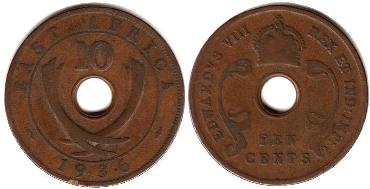 coin BRITISH EAST AFRICA 10 cents 1936