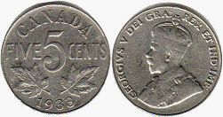 piece canadian old monnaie 5 cents 1933