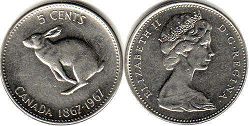 monnaie canadienne commémorative 5 cents 1967