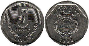 moneda Costa Rica 5 colones 1993