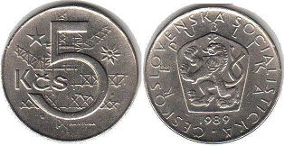 mince Czechoslovakia 5 korun 1989