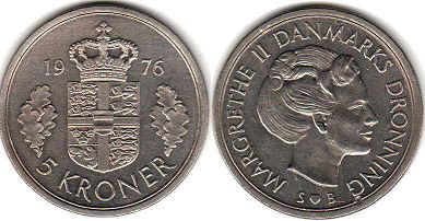 mynt Danmark 5 krone 1976