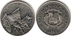 moneda Dominican Republic 25 centavos 1989