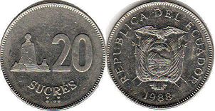 moneda Ecuador 20 sucre 1988