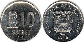 moneda Ecuador 10 sucre 1988