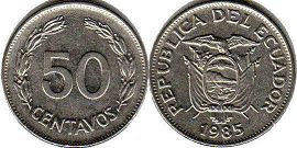 moneda Ecuador 50 centavos 1985