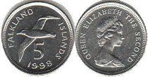 coin Falkland 5 pence 1998