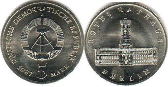 Münze Ostdeutschland 5 mark 1987