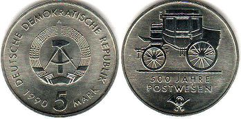 Münze Ostdeutschland 5 mark 1990