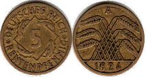 Münze German Weimar 5 pfennig 1924