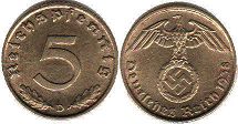 coin Nazi Germany 5 pfennig 1938