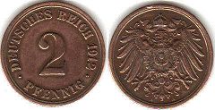 coin German Empire 2 pfennig 1912