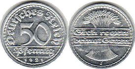Münze German Weimar 50 pfennig 1921