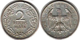 Münze German Weimar 2 mark 1925