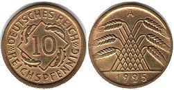 Münze German Weimar 10 pfennig 1925