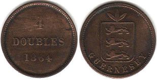 coin Guernsey 4 doubles 1864