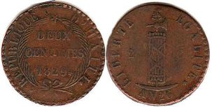 piece Haiti 2 centimes 1829
