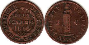piece Haiti 2 centimes 1846