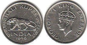 coin India 1/2 rupee 1946