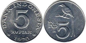 coin Indonesia 5 rupiah 1970