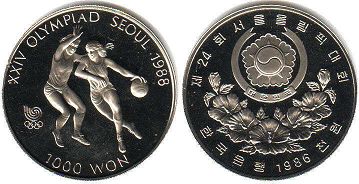 동전 한국 1000 원의 1986