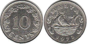 coin Malta 10 cents 1972