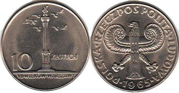 coin Poland 10 zlotych 1965