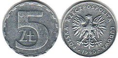 coin Poland 5 zlotych 1990