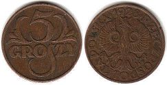 moneta Polska 5 groszy 1928