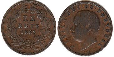 coin Portugal 20 reis 1883
